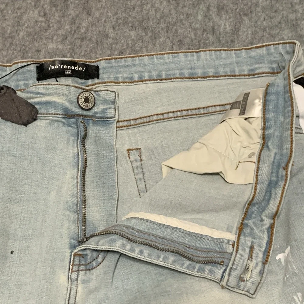 NWT Serenede Jeans Men's 44x31 Distressed Paint Splatter White Black Stripe